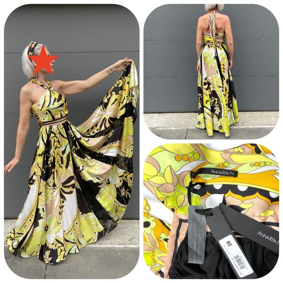 NWT ANNARITA N Made in Italy Long V-strap dress - Picture 1 of 16